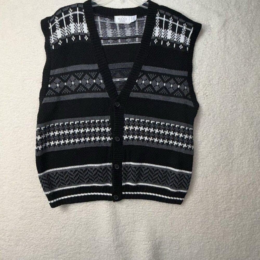 Vintage Sears Men's Store V-Neck Button Up Acrylic Vest Large Grandpa Geometric